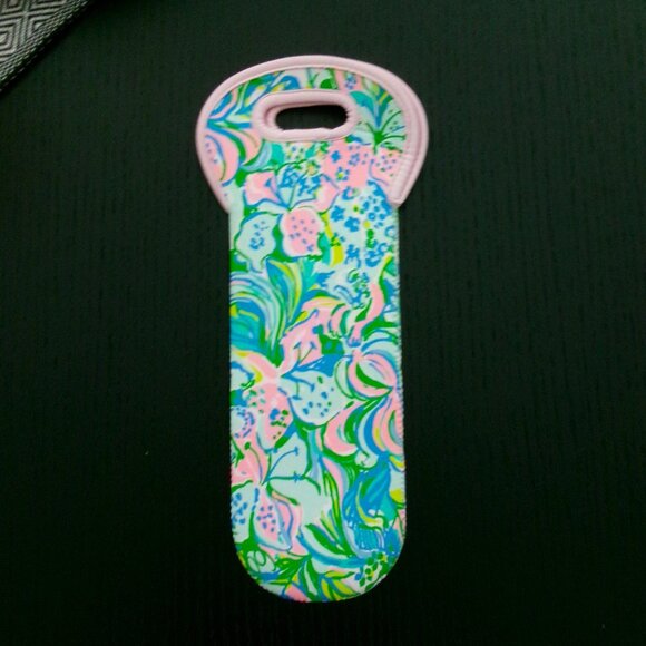 Lilly Pulitzer Insulated Neoprene Wine Tote Bottle Bag Pink Blue Green - Picture 2 of 4
